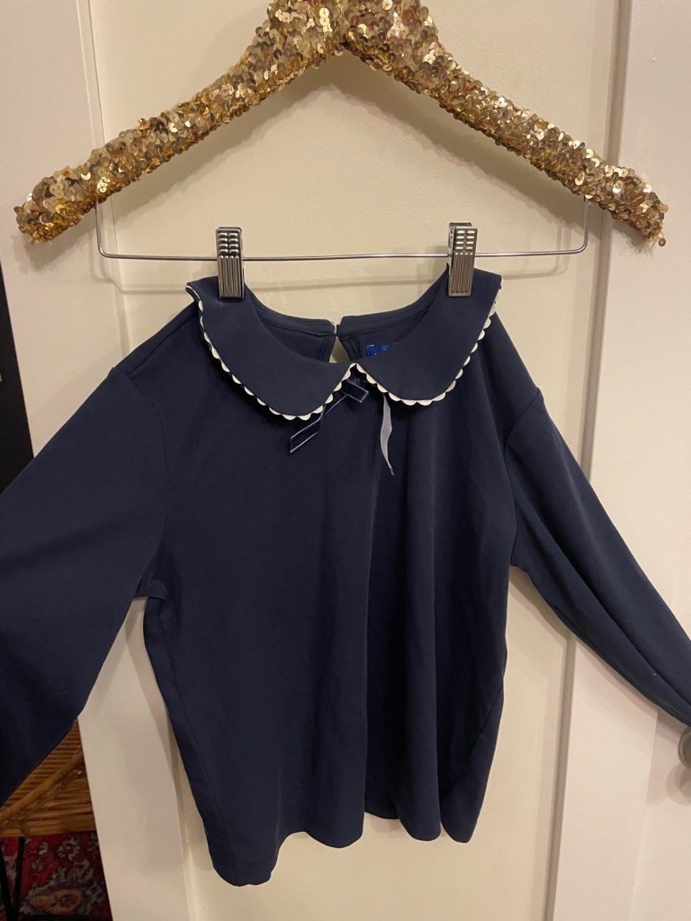 Navy Scalloped Peter Pan Collar Long-Sleeve Top